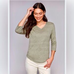 Charlie B NWT Linen Blend V-Neck Top Celadon Green 3/4‎ Sleeve Women's Small